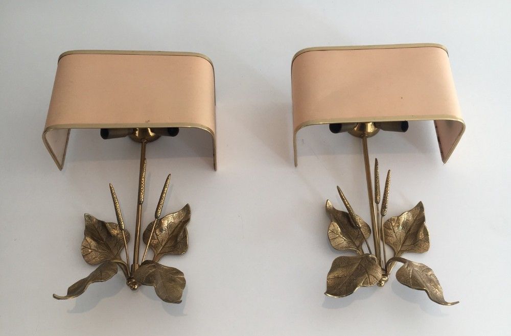 Paire d'Appliques en Bronze aux Epis de Blé et Feuilles. Dans le goût de la Maison Charles