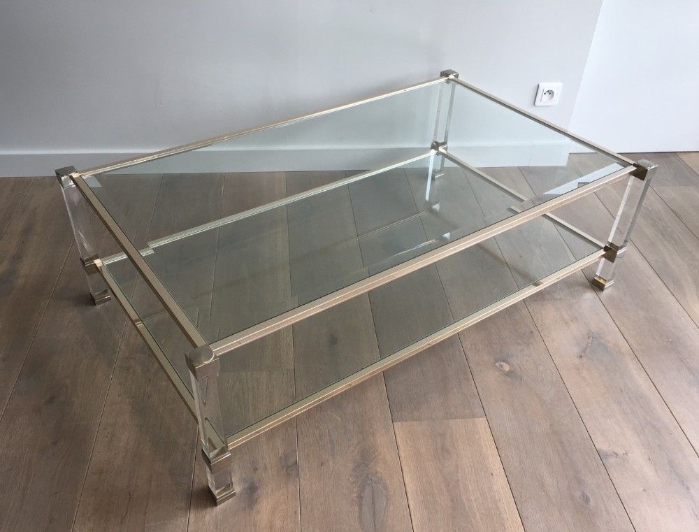 Grande Table Basse en Plexiglass et Chrome