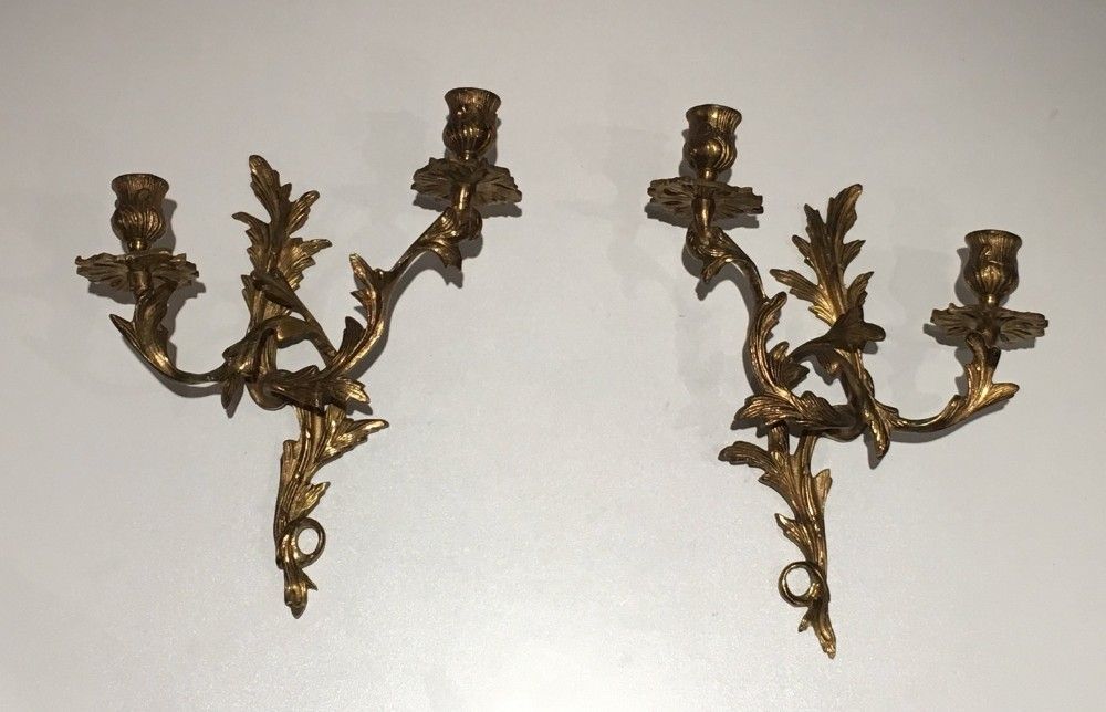 Paire d'Appliques en Bronze Doré de Style Louis XV