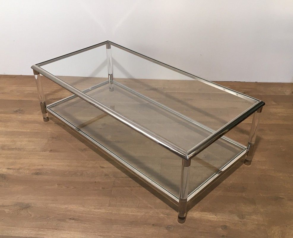 Grande Table Basse en Chrome et Plexiglass