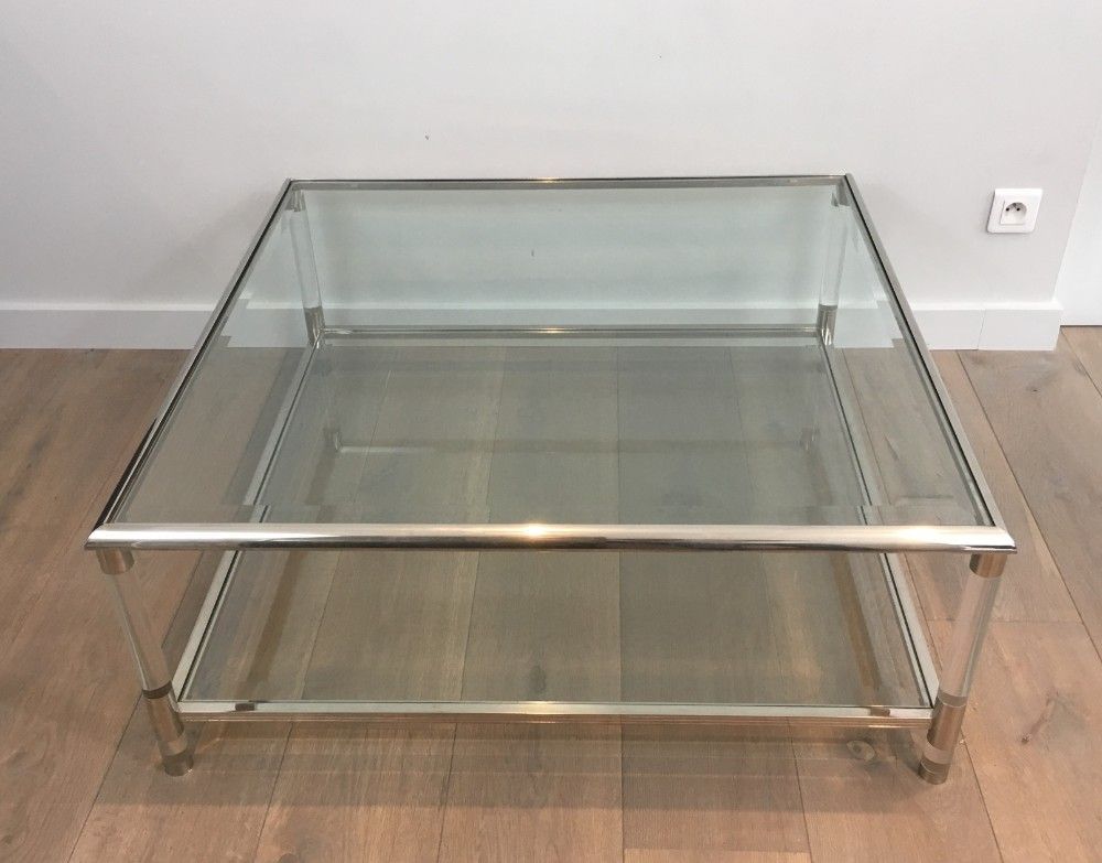 Table basse Carrée en Chrome et Plexiglass