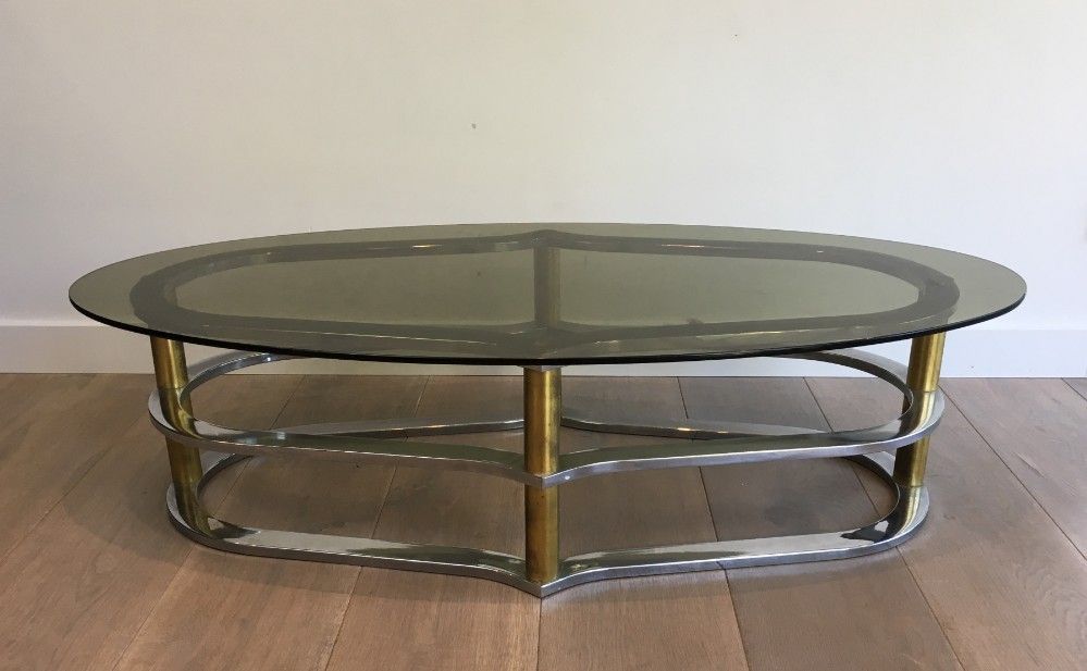 Table Basse Design en Laiton Doré et Chrome; Vers 1960 1960