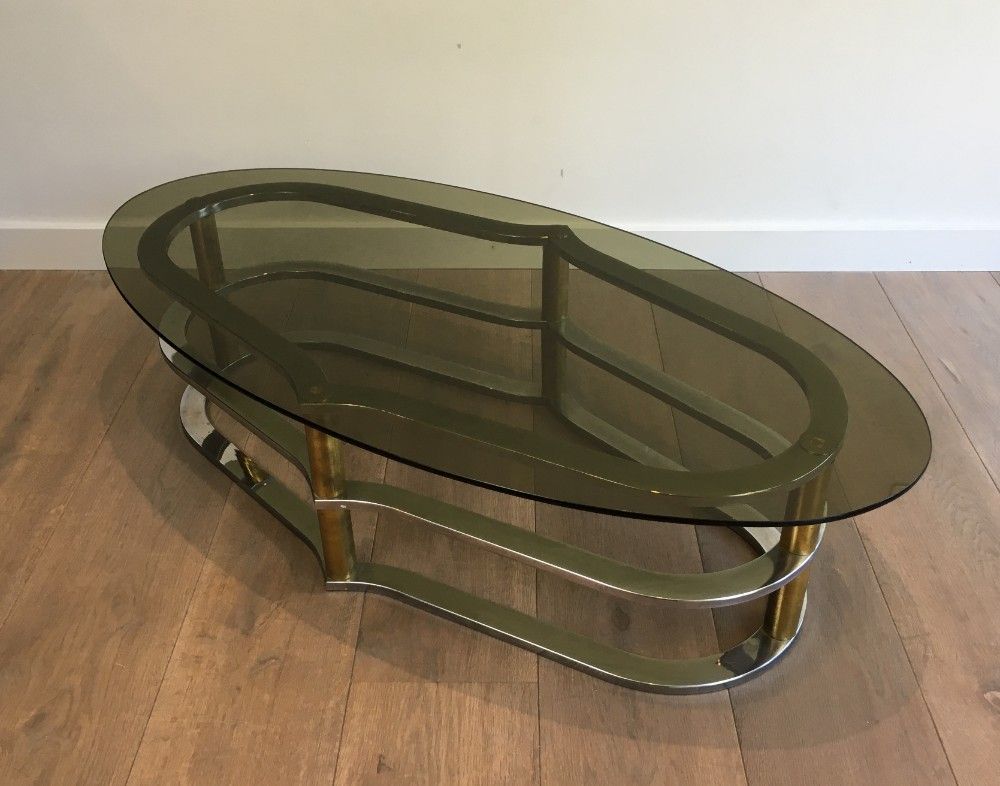 Table Basse Design en Laiton Doré et Chrome; Vers 1960 1960