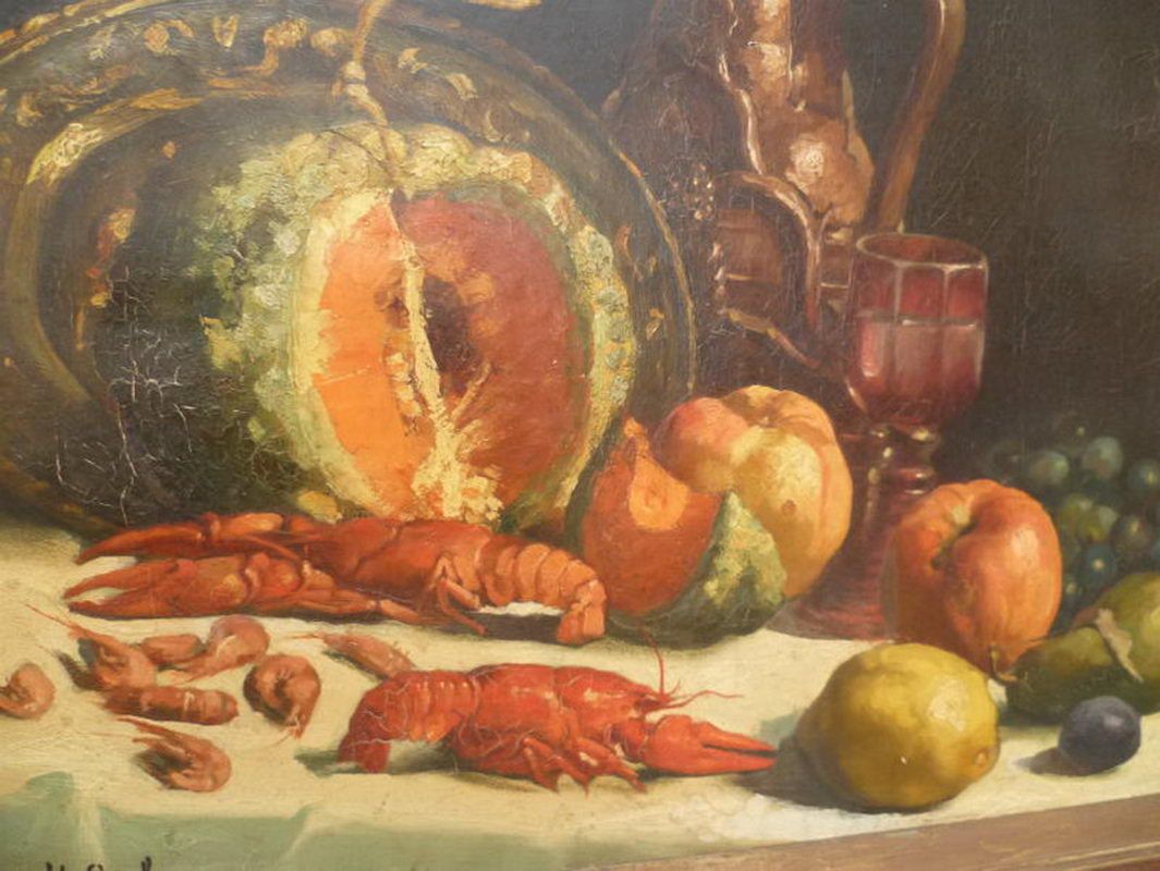 "Nature Morte" oil on canvas by H. Cauchois