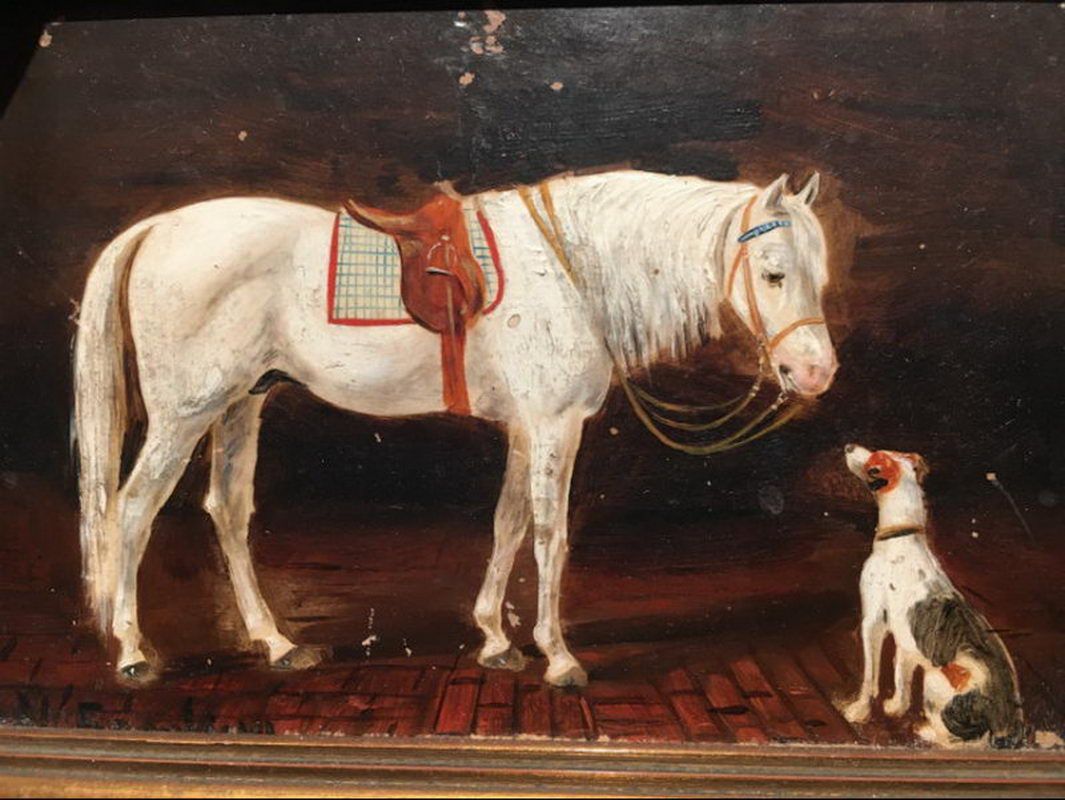 Pendant de Peintures représentant un Cheval et un Chien